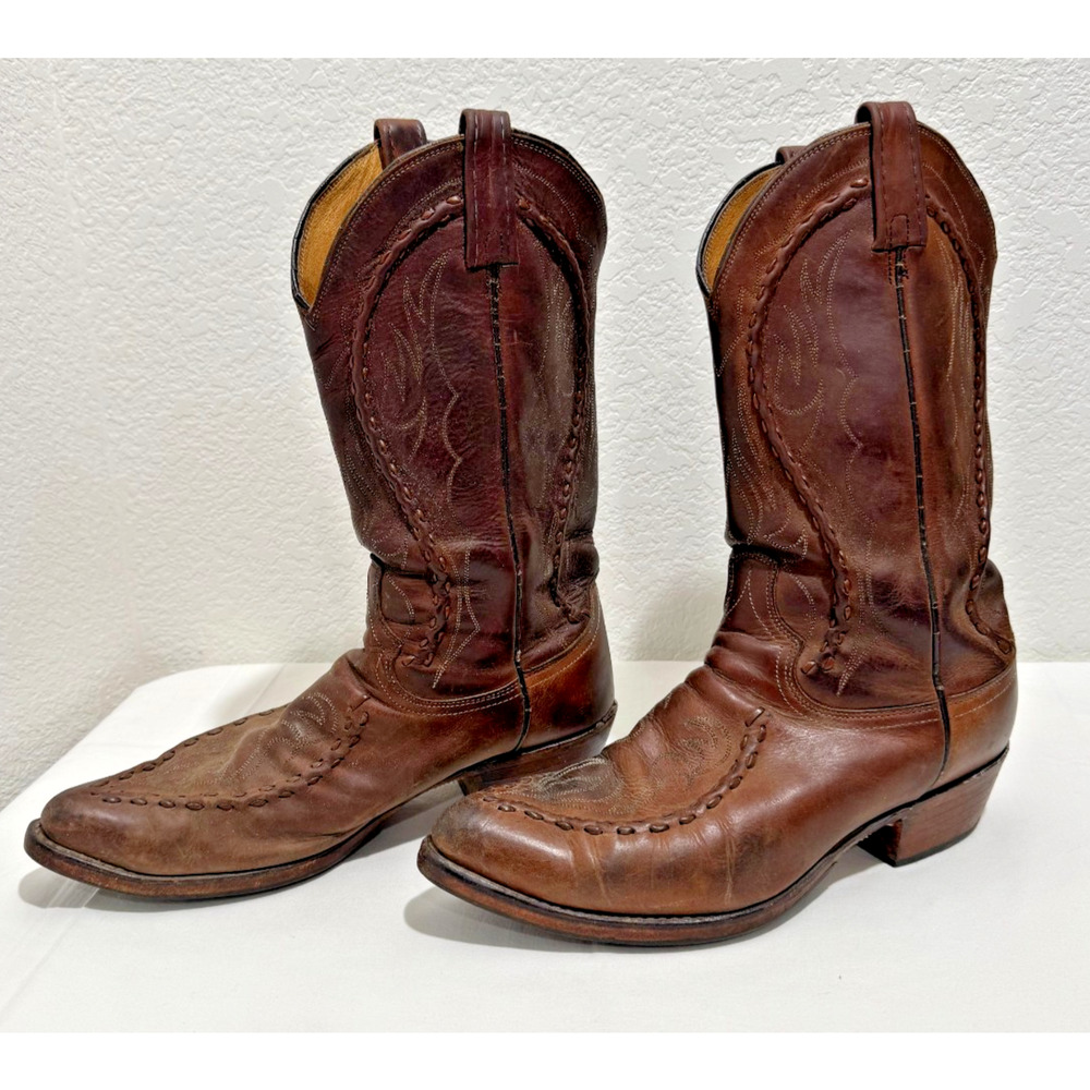 DAN POST Mens Deertan Bucklace Brown Leather Western Cowboy Boots Sz 9.5 D